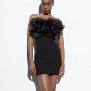 Zara Rib Organza Dress Black NWT Size Med